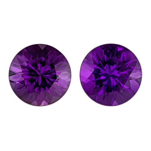Matched Pair of Amethyst Gems - Round Cut - 13.67 Carat Weight - 12.9mm at AfricaGems