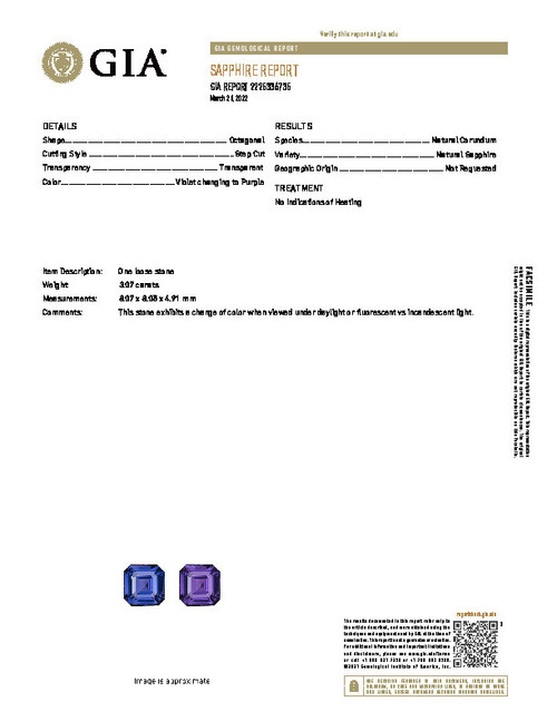 GIA Certified Color Change Purple Sapphire - Asscher Cut - 3.07 carats - 8.07x8.05x4.91mm