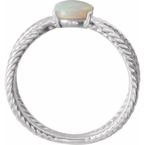 14 Karat White Gold 8x6mm Oval Opal Cabochon Rope Ring