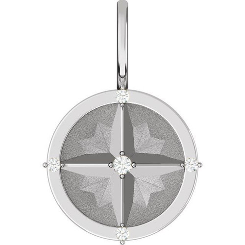 Sterling Silver .03 Carat Natural Diamond Compass Charm/Pendant