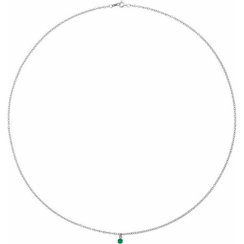 14 Karat White Gold Natural Emerald 16 inch Pendant