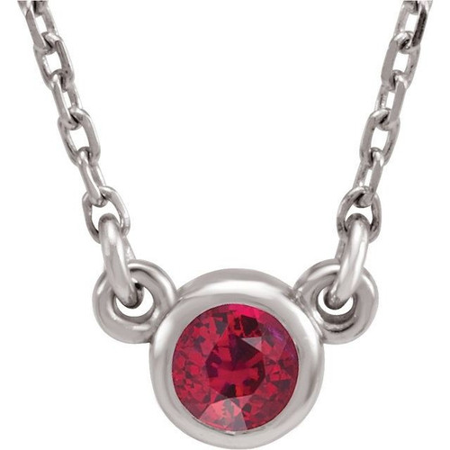 Rhodium-Plated Sterling Silver 4 mm Round Grown Ruby Bezel Set Solitaire 16 inch Necklace