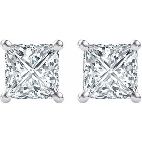 Moissanite Earrings in 14 Karat White Gold 5.5mm Square Moissanite Earrings