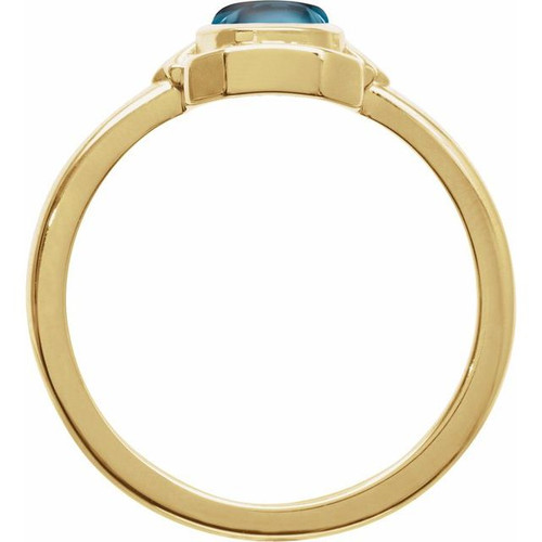 14 Karat Yellow Gold Natural London Blue Topaz Cabochon Ring