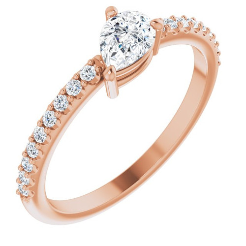 Moissanite Ring in 14 Karat Rose Gold 6x4 mm Pear  Moissanite and 0.16 Carat Diamonds