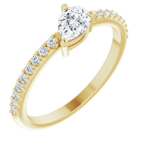 Moissanite Ring in 14 Karat Yellow Gold 6x4 mm Pear  Moissanite and 0.16 Carat Diamonds
