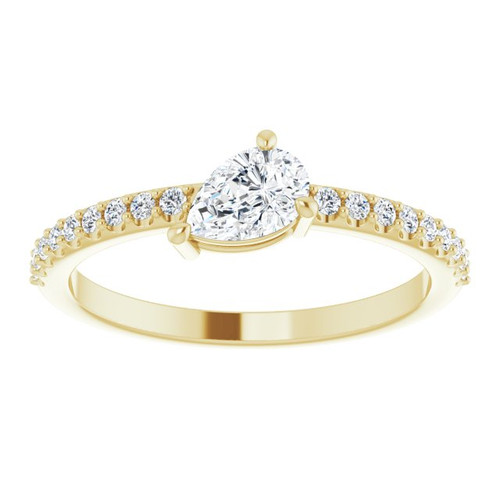 Moissanite Ring in 14 Karat Yellow Gold 6x4 mm Pear  Moissanite and 0.16 Carat Diamonds
