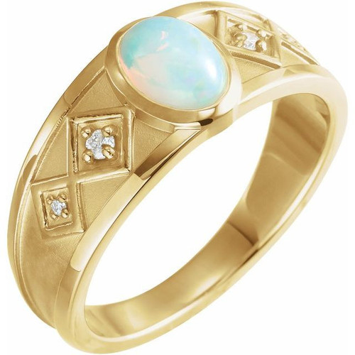 Natural Opal Ring in 14 Karat Natural Gold Ethiopian Opal and .05 Carat Diamonds Natural Opal Ring in 14 Karat Natural Gold Ethiopian Opal and .05 Carat Diamonds