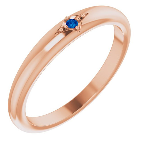 14 Karat Rose Gold Natural Blue Sapphire Stackable Ring