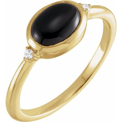 14 Karat Yellow Gold Natural Black Onyx and .03 Carat Natural Diamond Ring