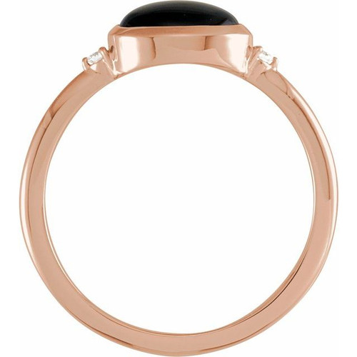 14 Karat Rose Gold Natural Black Onyx and .03 Carat Natural Diamond Ring