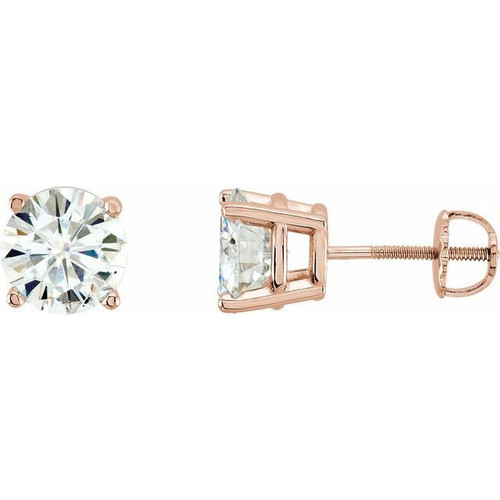 Moissanite Earrings in 14 Karat Rose Gold 5 mm Round Forever One Moissanite Earrings