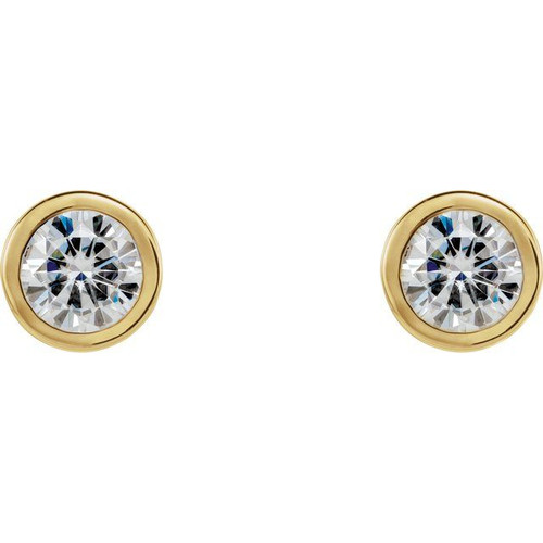 14 Karat Yellow Gold 5 mm Round Moissanite Earrings