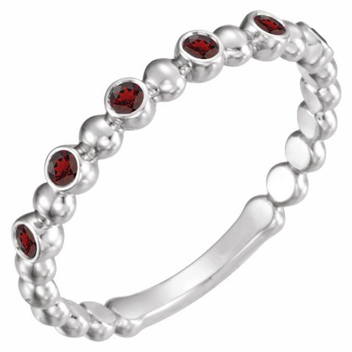 Red Garnet Stackable Ring in Sterling Silver