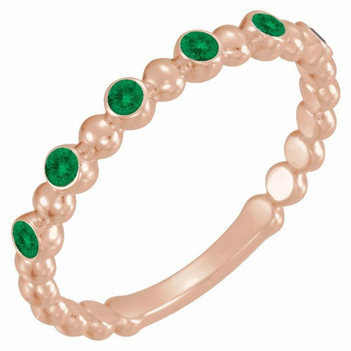Created Emerald Stackable Ring in 14 Karat Rose Gold