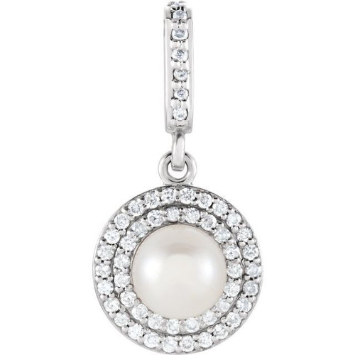 14 Karat White Gold Freshwater Pearl & 0.12 Carat Diamond Pendant