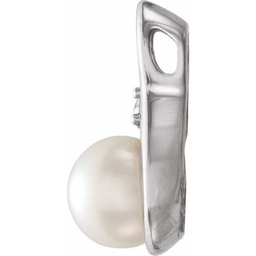 14 Karat White Gold Freshwater Pearl & .03 Carat Diamond Pendant