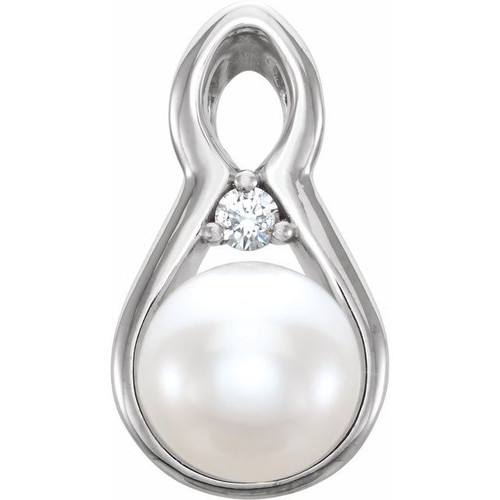 Platinum Freshwater Pearl & .03 Carat Diamond Pendant