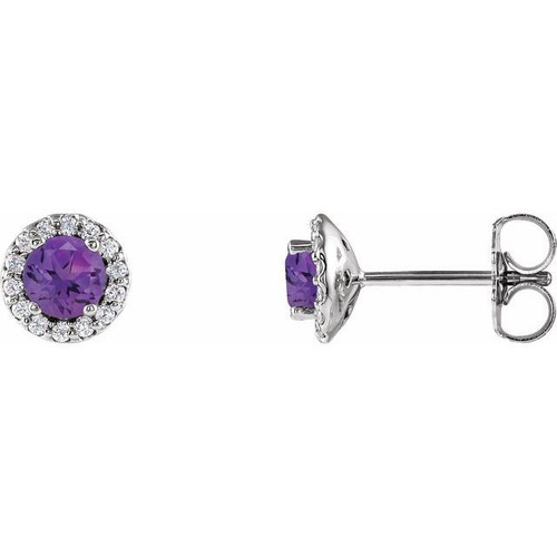 Genuine Amethyst Earrings in Sterling Silver Amethyst and 0.20 Carat Diamond Earrings