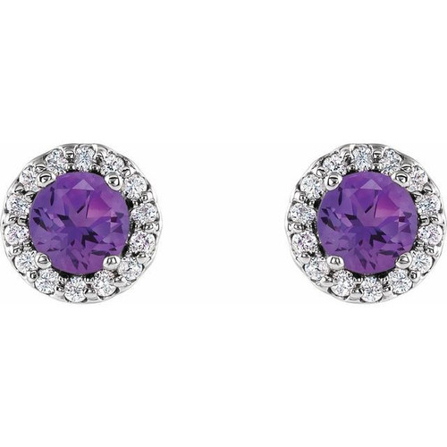 Genuine Amethyst Earrings in 14 Karat White Gold Amethyst and 0.20 Carat Diamond Earrings