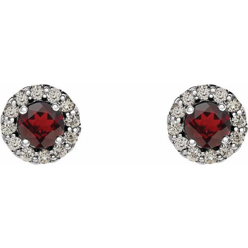 Red Garnet Earrings in Platinum Mozambique Garnet and 0.12 Carat Diamond Earrings