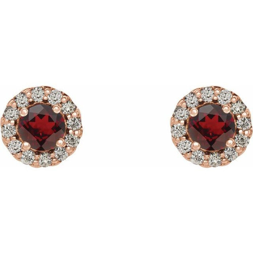 Red Garnet Earrings in 14 Karat Rose Gold Mozambique Garnet and 0.12 Carat Diamond Earrings