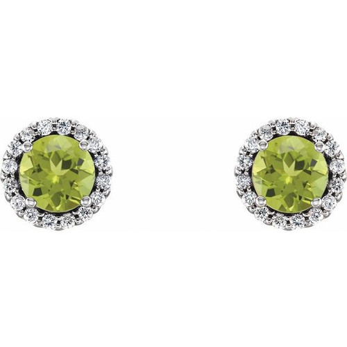Peridot Earrings in Sterling Silver and 0.12 Carat Diamonds Peridot Earrings in Sterling Silver and 0.12 Carat Diamonds