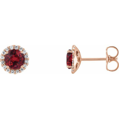Created Ruby Earrings in 14 Karat Rose Gold Created Ruby and 0.12 Carat Diamond Earrings