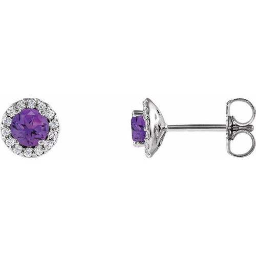 Genuine Amethyst Earrings in Platinum Amethyst and 0.16 Carat Diamond Earrings