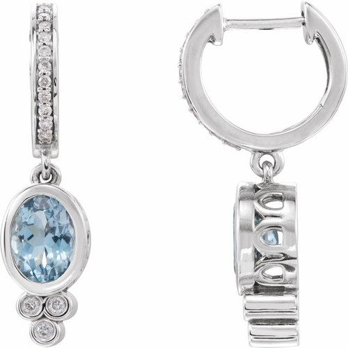 14 Karat White Gold Aquamarine and 00.17 Carat Diamond Earrings