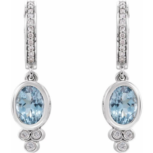 14 Karat White Gold Aquamarine and 00.17 Carat Diamond Earrings
