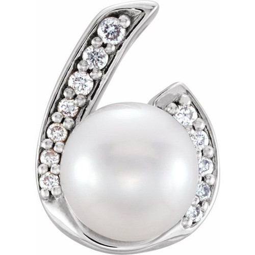 Buy 14 Karat White Gold Freshwater Pearl and .07 Carat Diamond Pendant