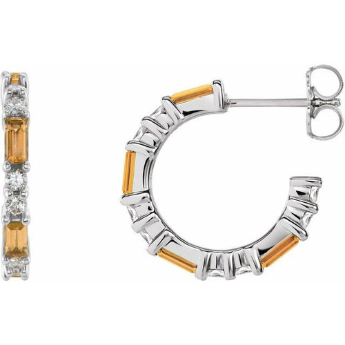 Golden Citrine Earrings in 14 Karat White Gold Citrine and 0.50 Carat Diamond Earrings