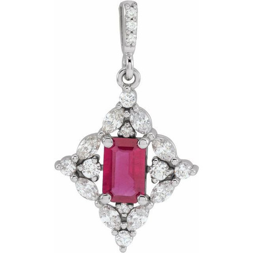 Natural Ruby Pendant in Sterling Silver Ruby and 0.37 Carat Diamond Pendant
