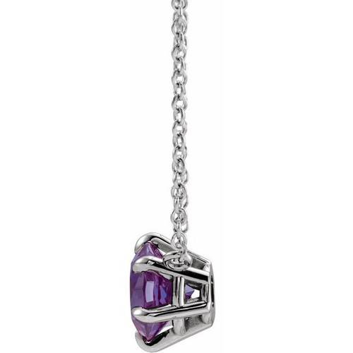 Genuine Amethyst Necklace in 14 Karat White Gold Amethyst Solitaire 16 inch Pendant