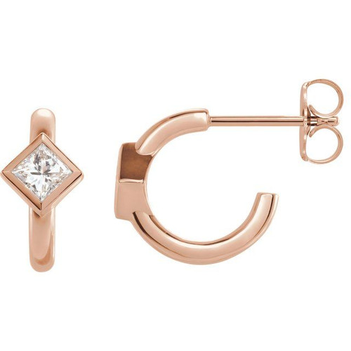 White Diamond Earrings in 14 Karat Rose Gold 0.33 Carat Diamond Hoop Earrings