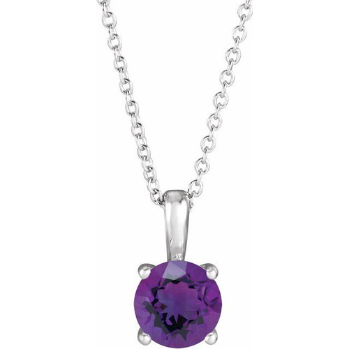 Genuine Amethyst Necklace in 14 Karat White Gold Amethyst 16 inch Pendant
