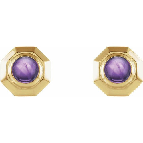 Genuine Amethyst Earrings in 14 Karat Yellow Gold Amethyst Geometric Earrings