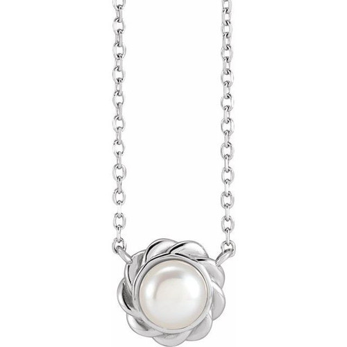 Platinum Cultured White Freshwater Pearl 18 inch Pendant