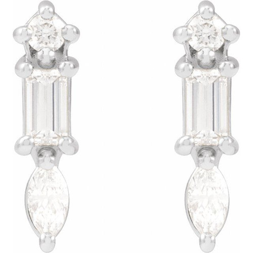 Platinum 0.16 Carats Natural Diamond Bar Earrings