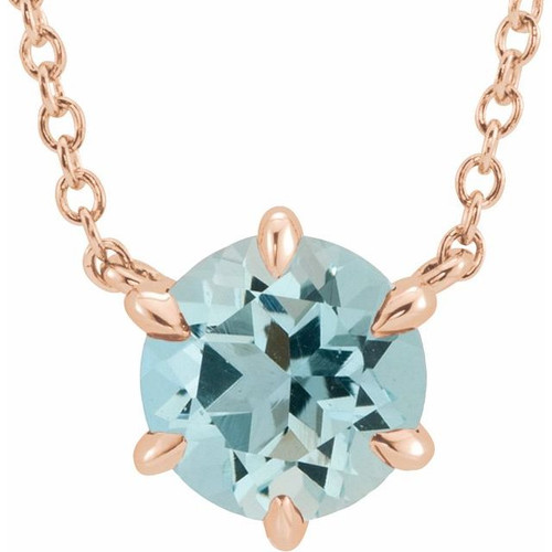 Genuine Aquamarine Necklace in 14 Karat Rose Gold Aquamarine Solitaire 18 inch Pendant