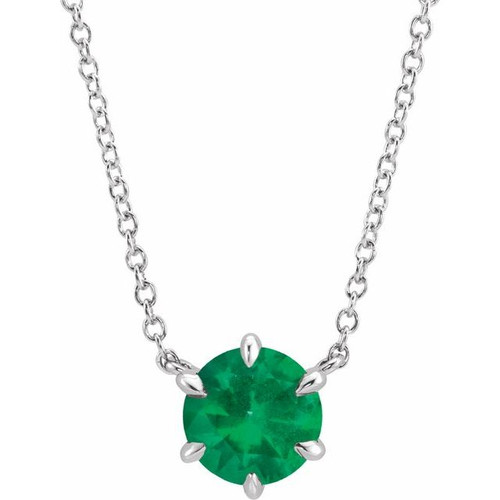 Genuine Emerald Necklace in Sterling Silver Emerald Solitaire 16 inch Pendant