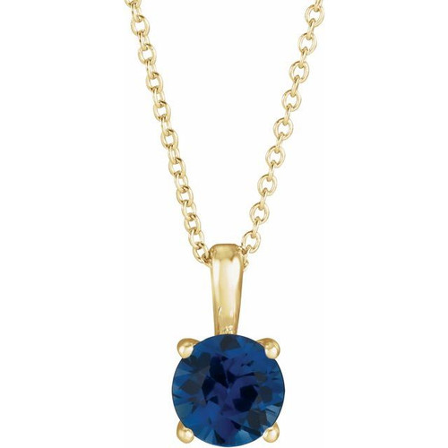 Lab Grown Sapphire Necklace in 14 Karat Yellow Gold Lab Sapphire 16 inch Pendant