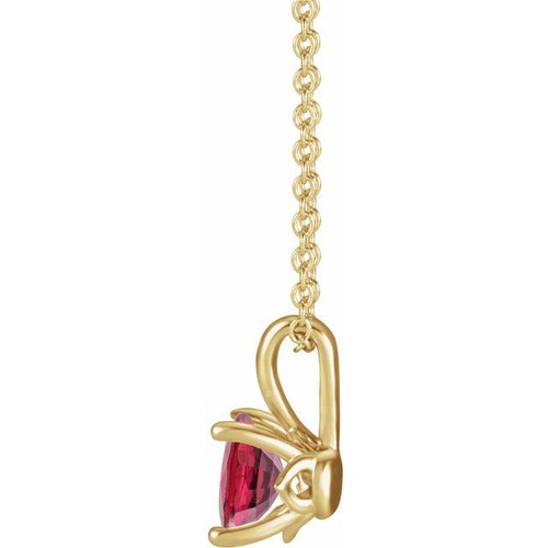 Genuine Ruby Necklace in 14 Karat Yellow Gold Ruby 16 inch Pendant