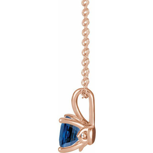 Lab Grown Sapphire Necklace in 14 Karat Rose Gold Lab Sapphire 16 inch Pendant