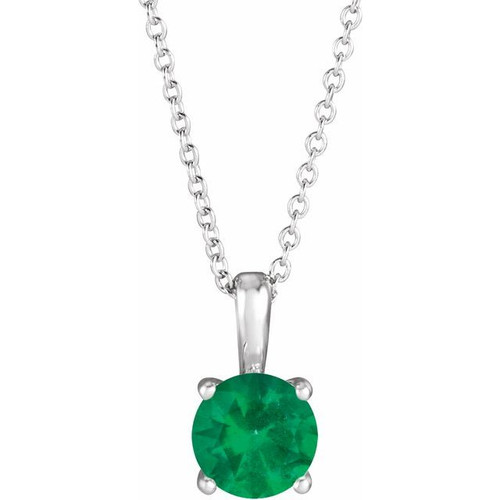 Genuine Emerald Necklace in Platinum Emerald 16 inch Pendant