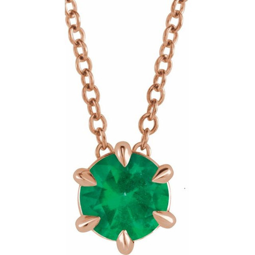 Genuine Emerald Necklace in 14 Karat Rose Gold Emerald Solitaire 16 to 18 inch Pendant