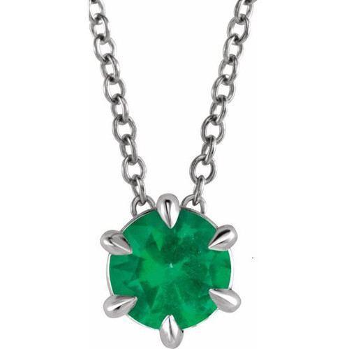 Genuine Emerald Necklace in Platinum Emerald Solitaire 16 to 18 inch Pendant