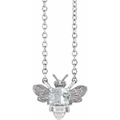 14 Karat White Gold Natural White Sapphire Bee 16 inch Pendant