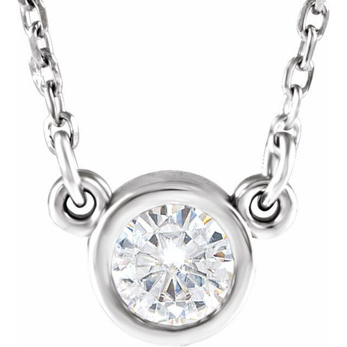 Moissanite Necklace in 14 Karat Gold 3 mm Round Moissanite 18 inch Pendant